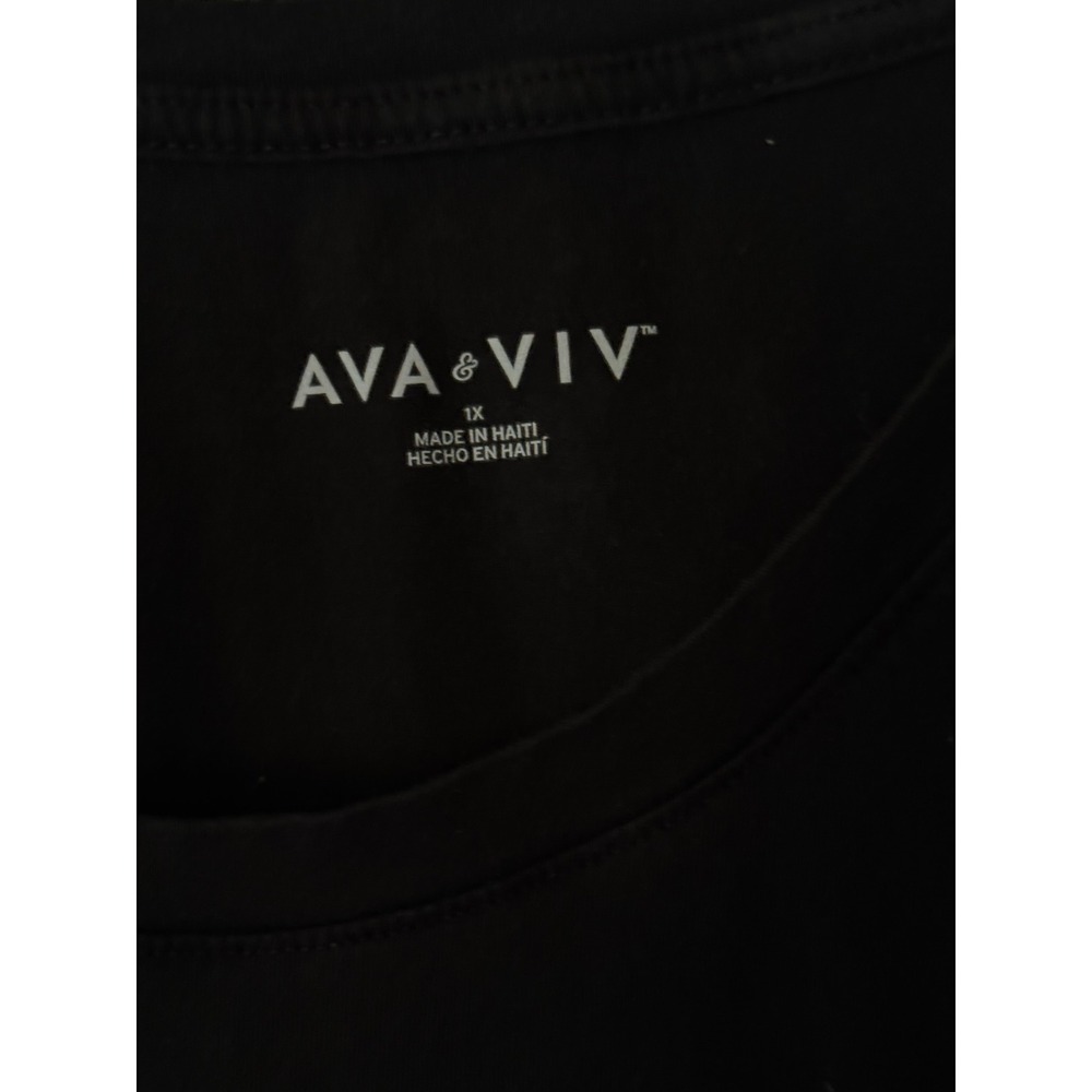 Ava & Viv Womens 1X Black Scoop Neck Short Sleeve Cotton Modal Stretch Tee Shirt - Picture 5 of 8